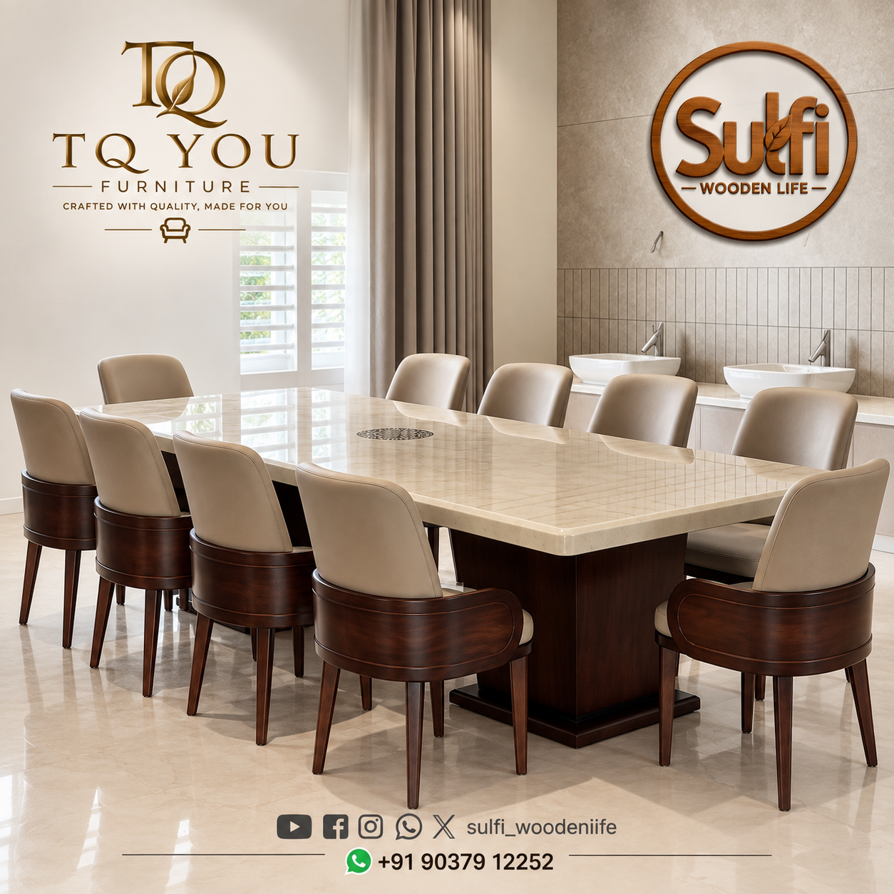Synthetic Marble Topped Dining Table